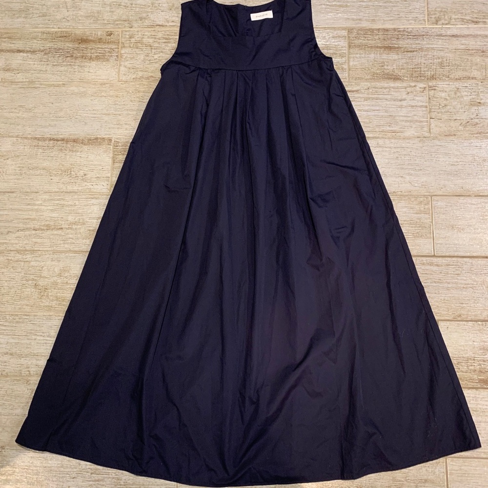 Jamie Sadock Simplicite Sleeveless Pleated Dress Long Maxi Navy Casual Evening